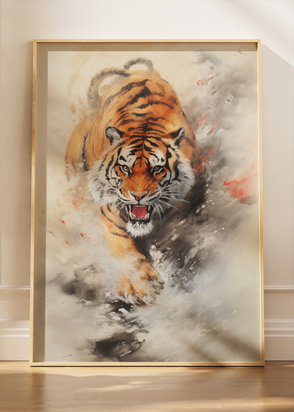 Charging Tiger Canvas Print & Poster – Powerful Wildlife Wall Art