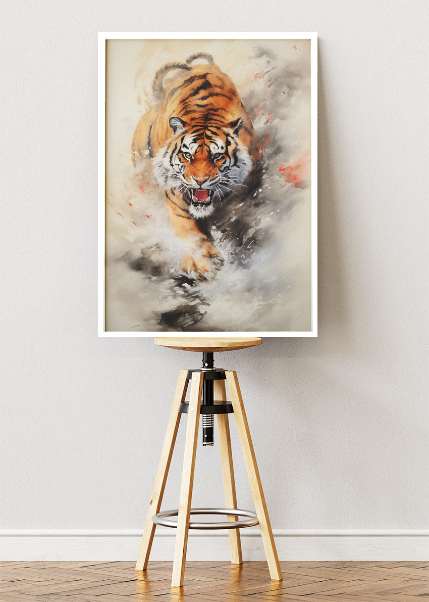 Charging Tiger Canvas Print & Poster – Powerful Wildlife Wall Art