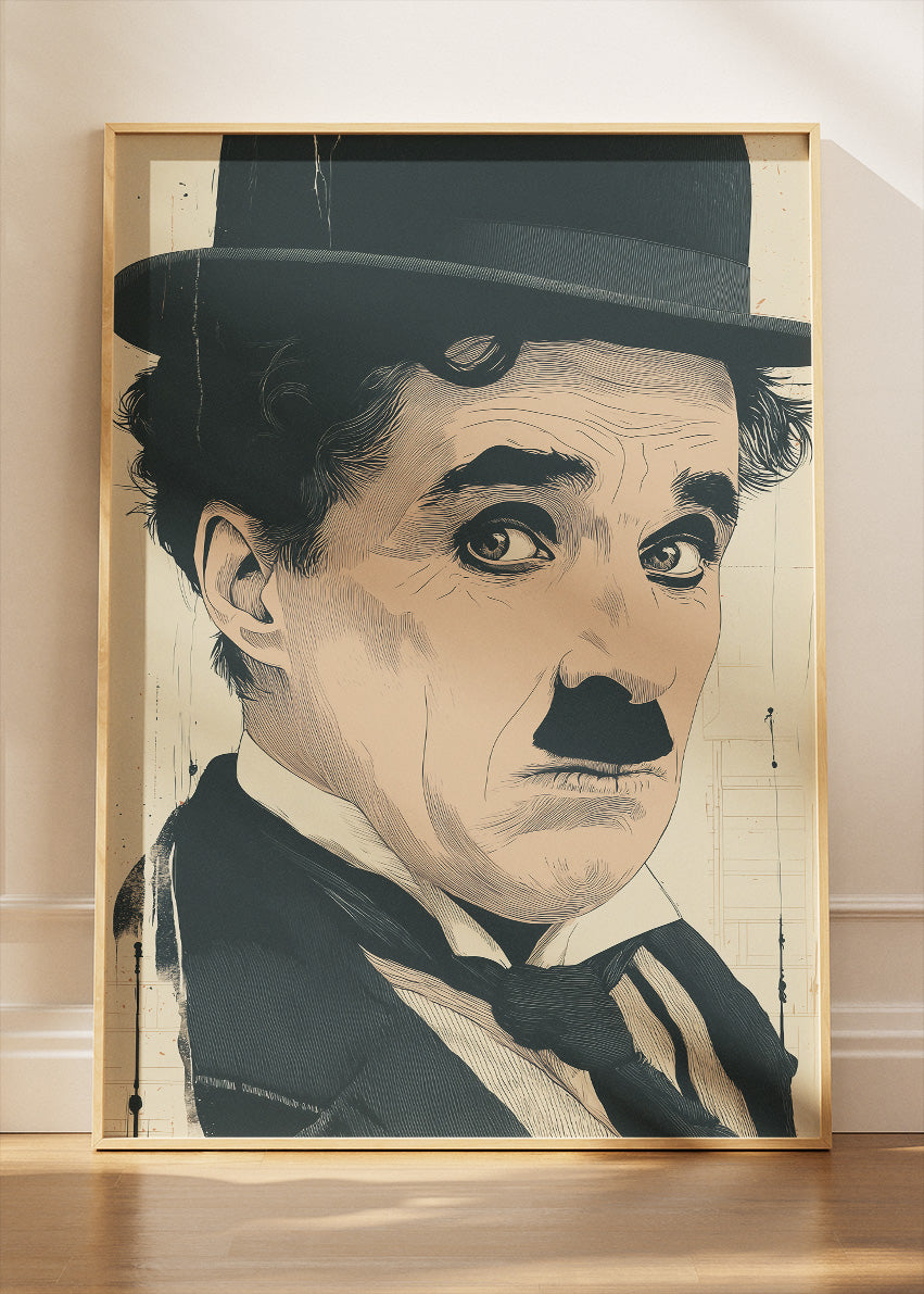 Charlie Chaplin Classic Close-Up Portrait Wall Art Poster & Canvas Print