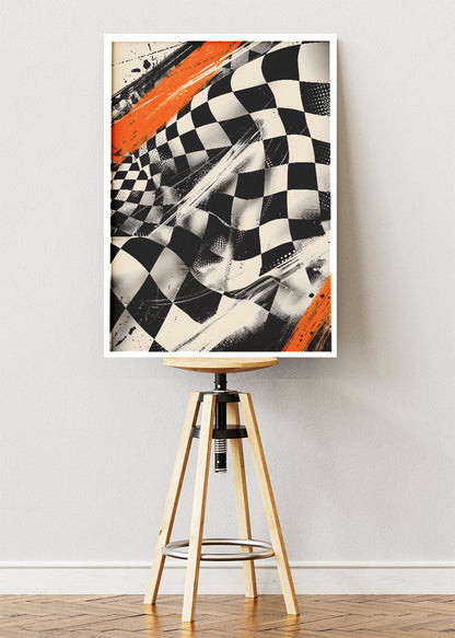 Checkered Flag Racing Art Poster & Canvas | Abstract Motorsport Wall Art