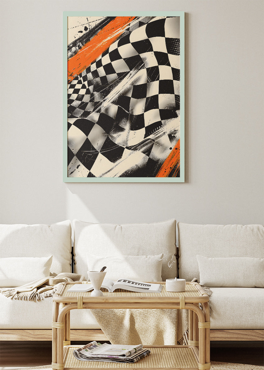 Checkered Flag Racing Art Poster & Canvas | Abstract Motorsport Wall Art