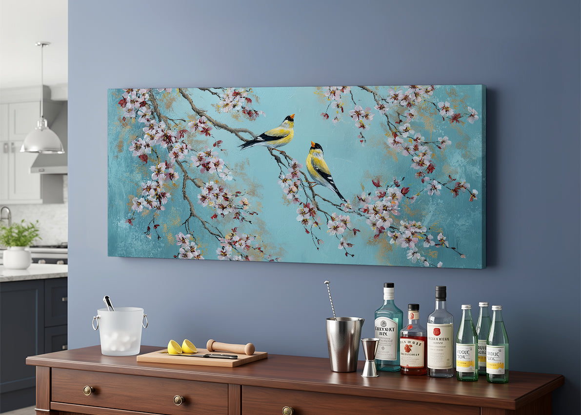 Cherry Blossom Birds Canvas Wall Art – Elegant Spring Nature Painting – Single & 3 Panel Canvas – AI PRINT LAB