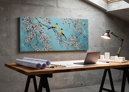 Cherry Blossom Birds Canvas Wall Art – Elegant Spring Nature Painting – Single & 3 Panel Canvas – AI PRINT LAB
