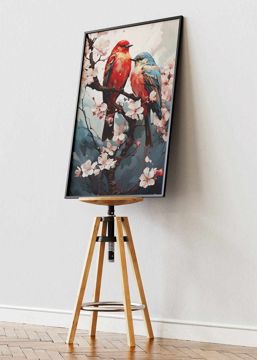 Cherry Blossom Birds Wall Art Print & Canvas – Elegant Floral Nature Artwork