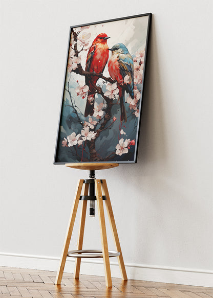Cherry Blossom Birds Wall Art Print & Canvas – Elegant Floral Nature Artwork