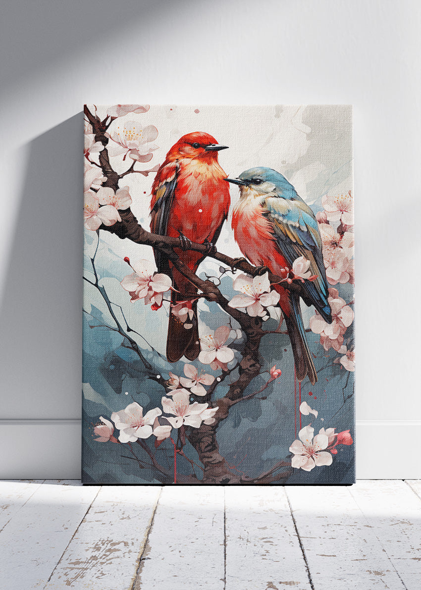 Cherry Blossom Birds Wall Art Print & Canvas – Elegant Floral Nature Artwork