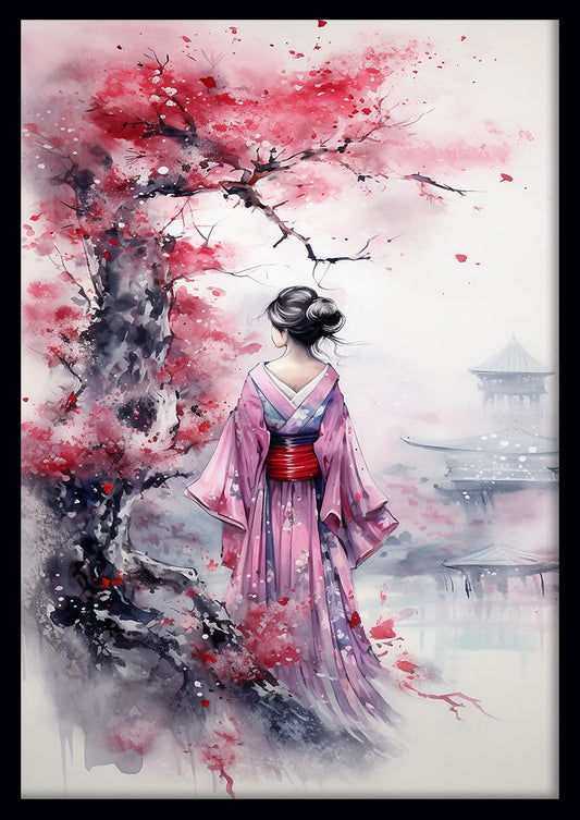 Cherry Blossom Geisha Canvas Art & Poster – T635 – AiPrintLab