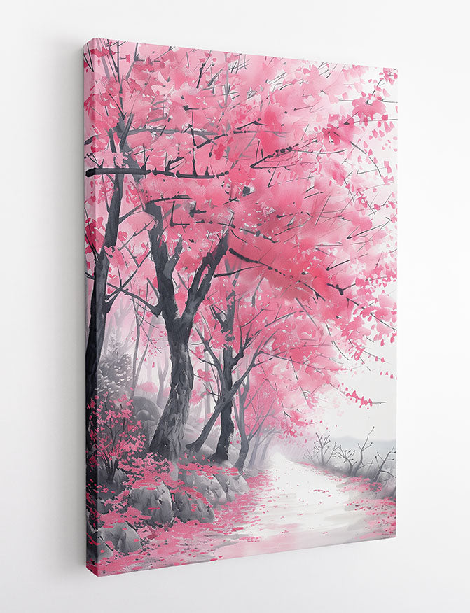 Cherry Blossom Path – Serene Pink Nature Canvas & Poster Wall Art – T1015 – AiPrintLab