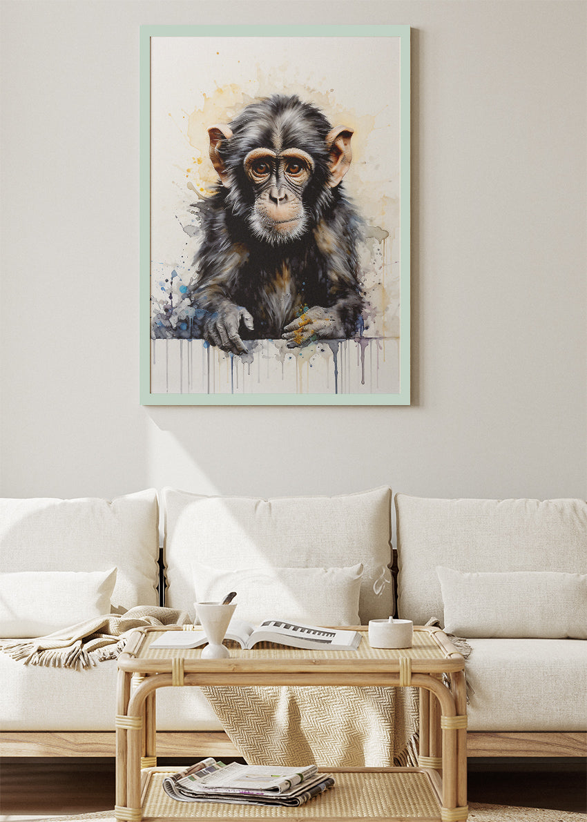 Chimpanzee Portrait Canvas Print & Poster – Modern Wildlife Wall Art
