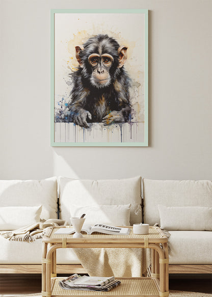 Chimpanzee Portrait Canvas Print & Poster – Modern Wildlife Wall Art