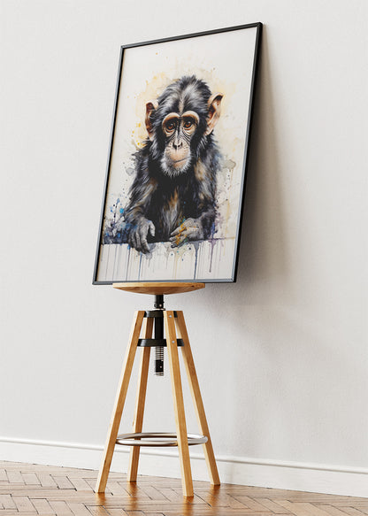 Chimpanzee Portrait Canvas Print & Poster – Modern Wildlife Wall Art
