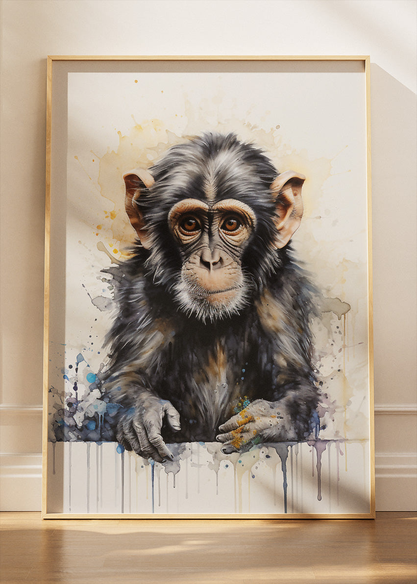 Chimpanzee Portrait Canvas Print & Poster – Modern Wildlife Wall Art