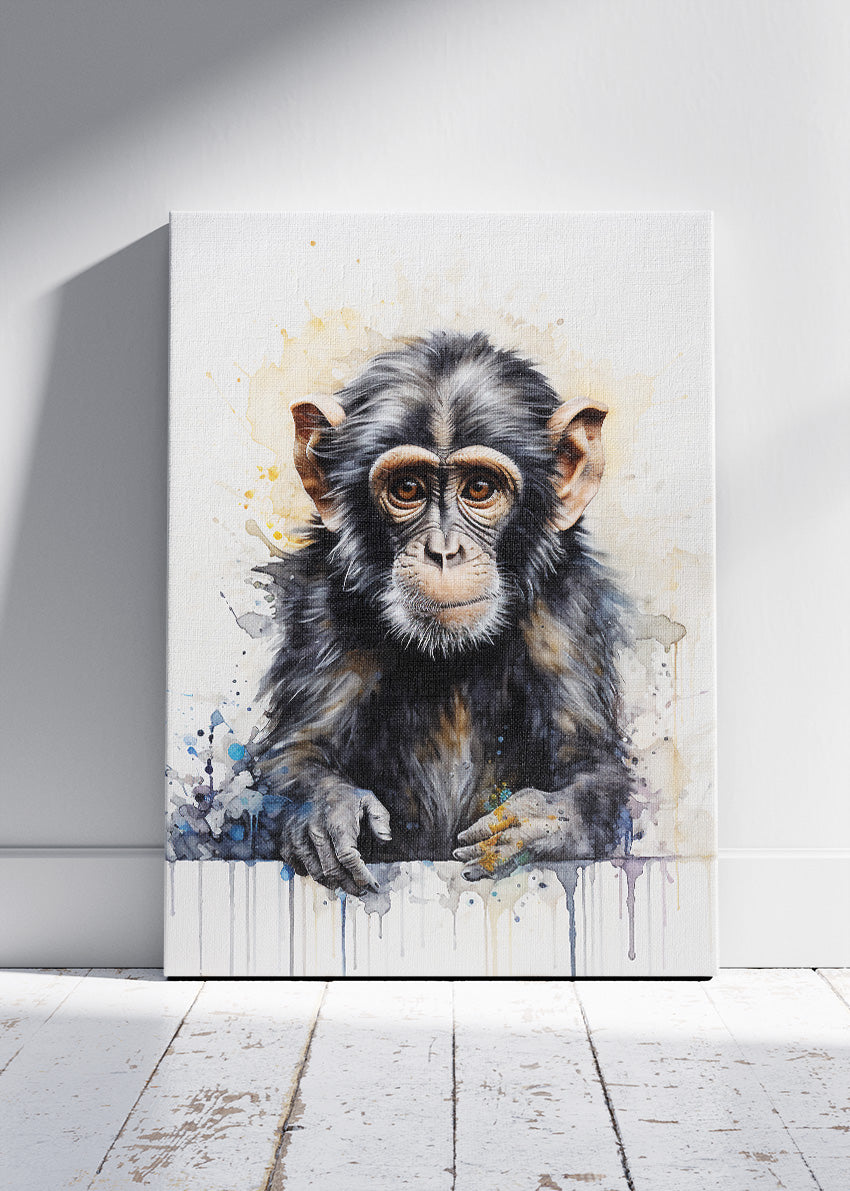 Chimpanzee Portrait Canvas Print & Poster – Modern Wildlife Wall Art