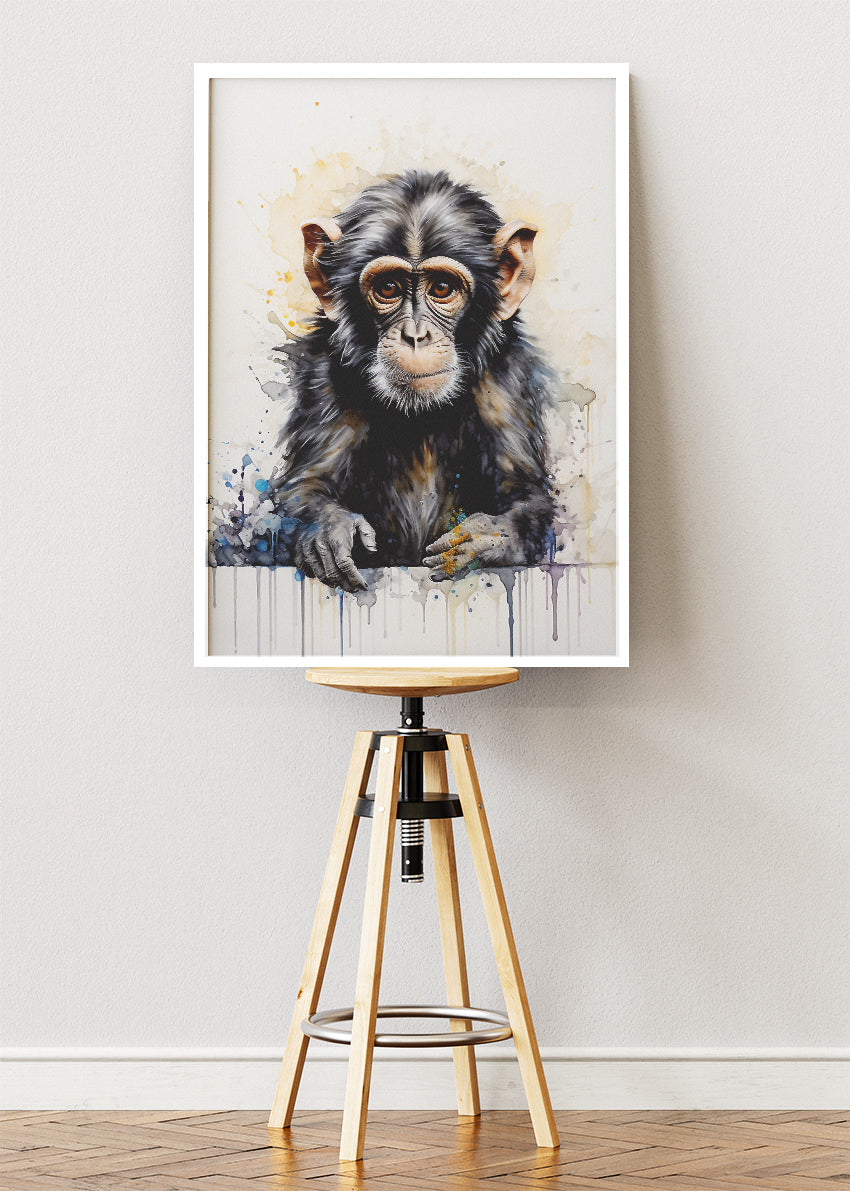 Chimpanzee Portrait Canvas Print & Poster – Modern Wildlife Wall Art