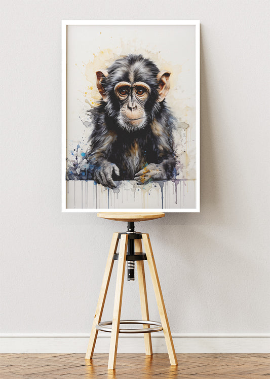 Chimpanzee Portrait Canvas Print & Poster – Modern Wildlife Wall Art