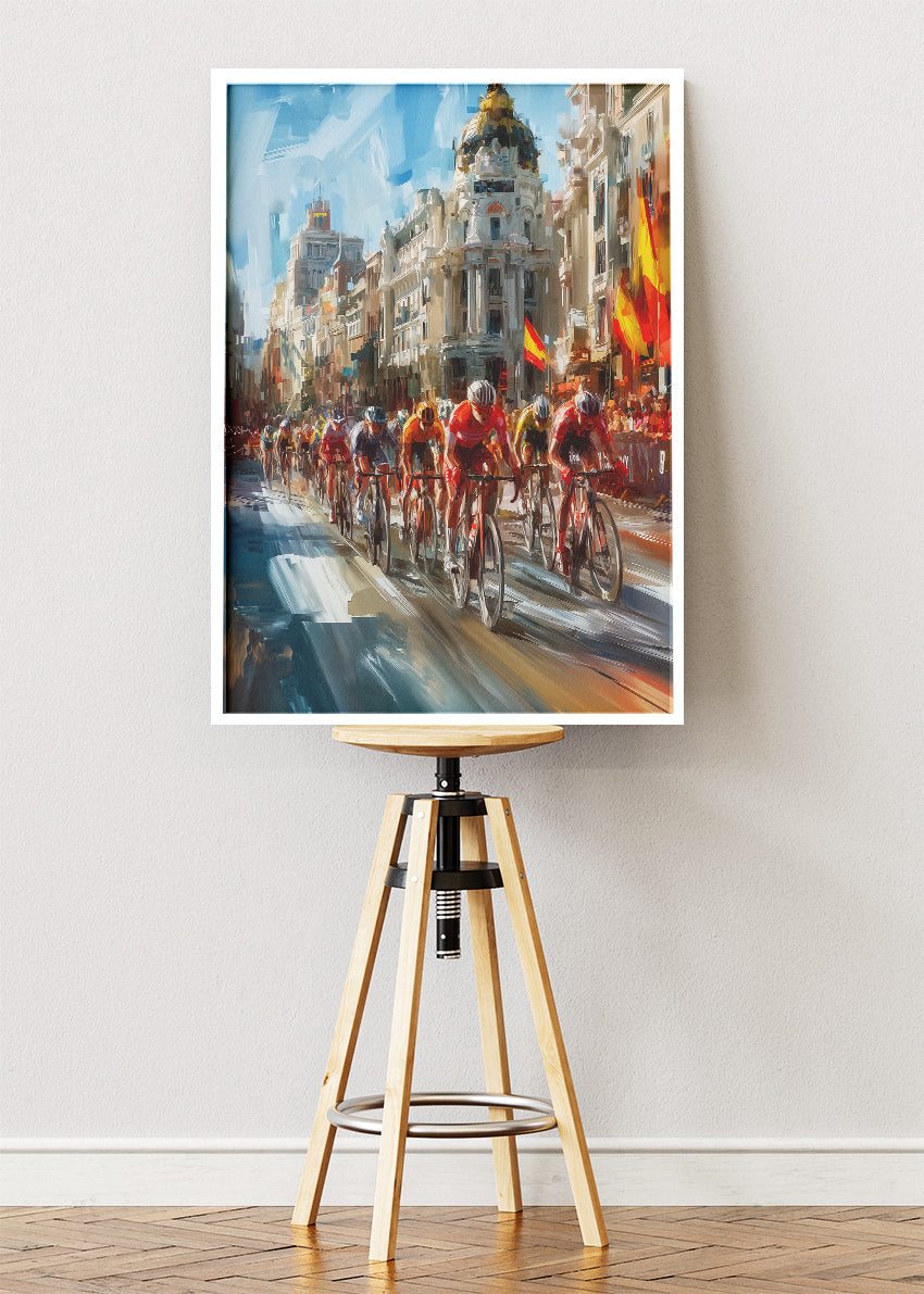 City Street Cycling Poster & Canvas Art Print – Peloton Racing Through Historic European Boulevard