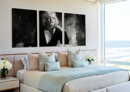 Classic Hollywood Monochrome Glamour Canvas – Single & 3 Panel Split – AI PRINT LAB