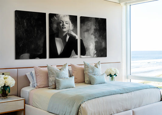 Classic Hollywood Monochrome Glamour Canvas – Single & 3 Panel Split – AI PRINT LAB