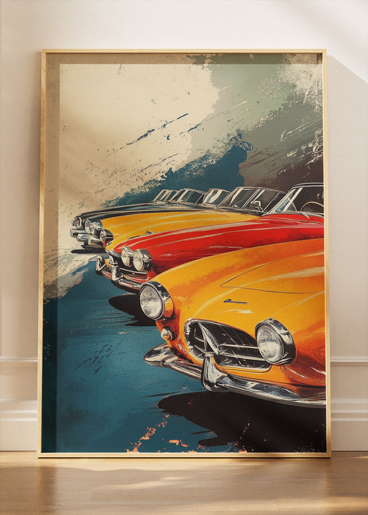 Classic Mercedes-Benz SL Roadsters Art Poster & Canvas Print – Vintage Luxury Convertible Wall Art