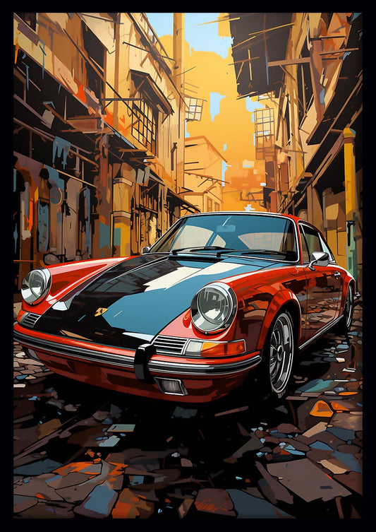 Classic Red Porsche Street Art Canvas & Poster – T713 – AiPrintLab