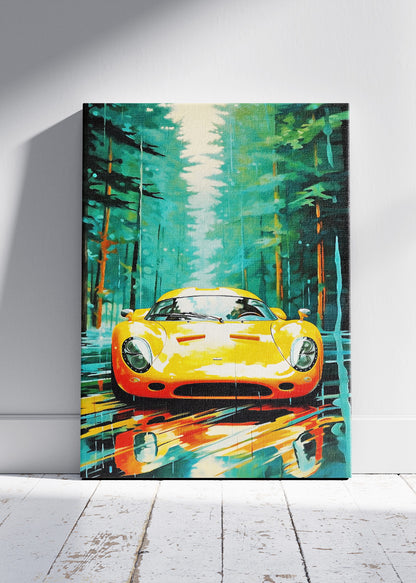 Classic Sports Car Forest Drive Art Poster & Canvas Print – Vintage Automotive Wall Art