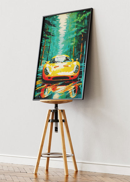 Classic Sports Car Forest Drive Art Poster & Canvas Print – Vintage Automotive Wall Art