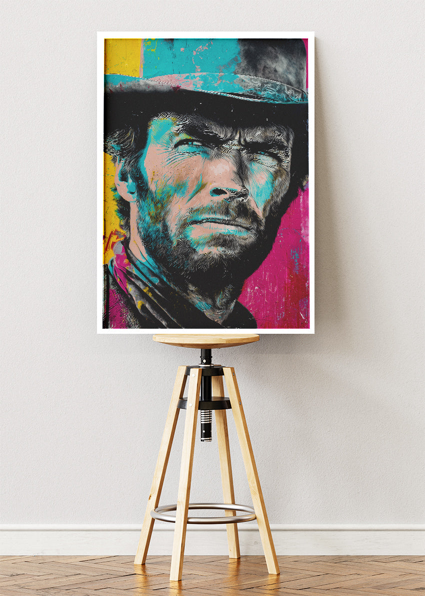 Clint Eastwood Western Portrait Wall Art Poster & Canvas