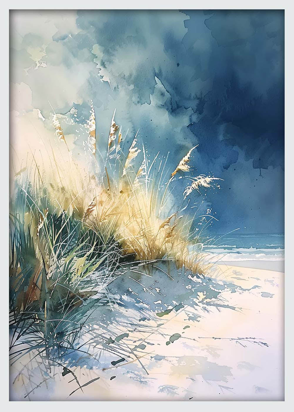 Coastal Grass & Sea Breeze – Watercolor Beach Canvas & Poster Wall Art – T1249 – AiPrintLab