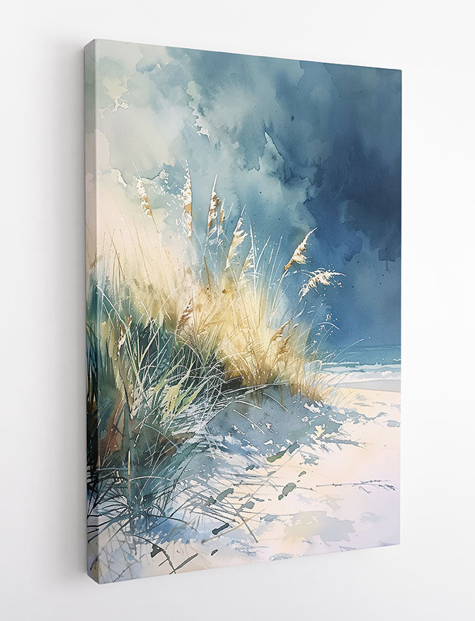 Coastal Grass & Sea Breeze – Watercolor Beach Canvas & Poster Wall Art – T1249 – AiPrintLab