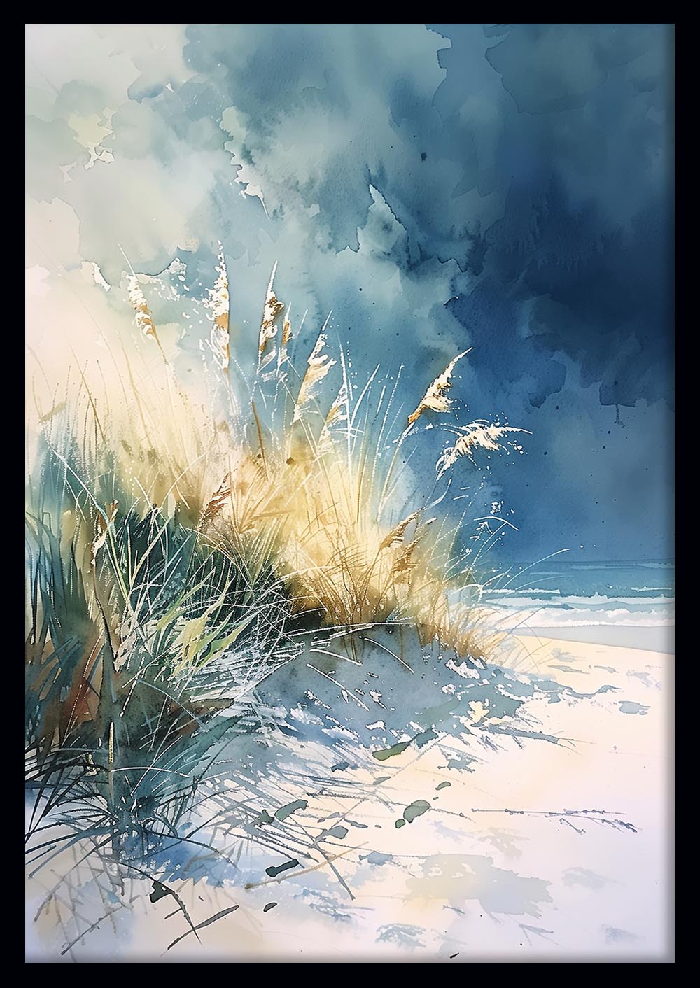 Coastal Grass & Sea Breeze – Watercolor Beach Canvas & Poster Wall Art – T1249 – AiPrintLab