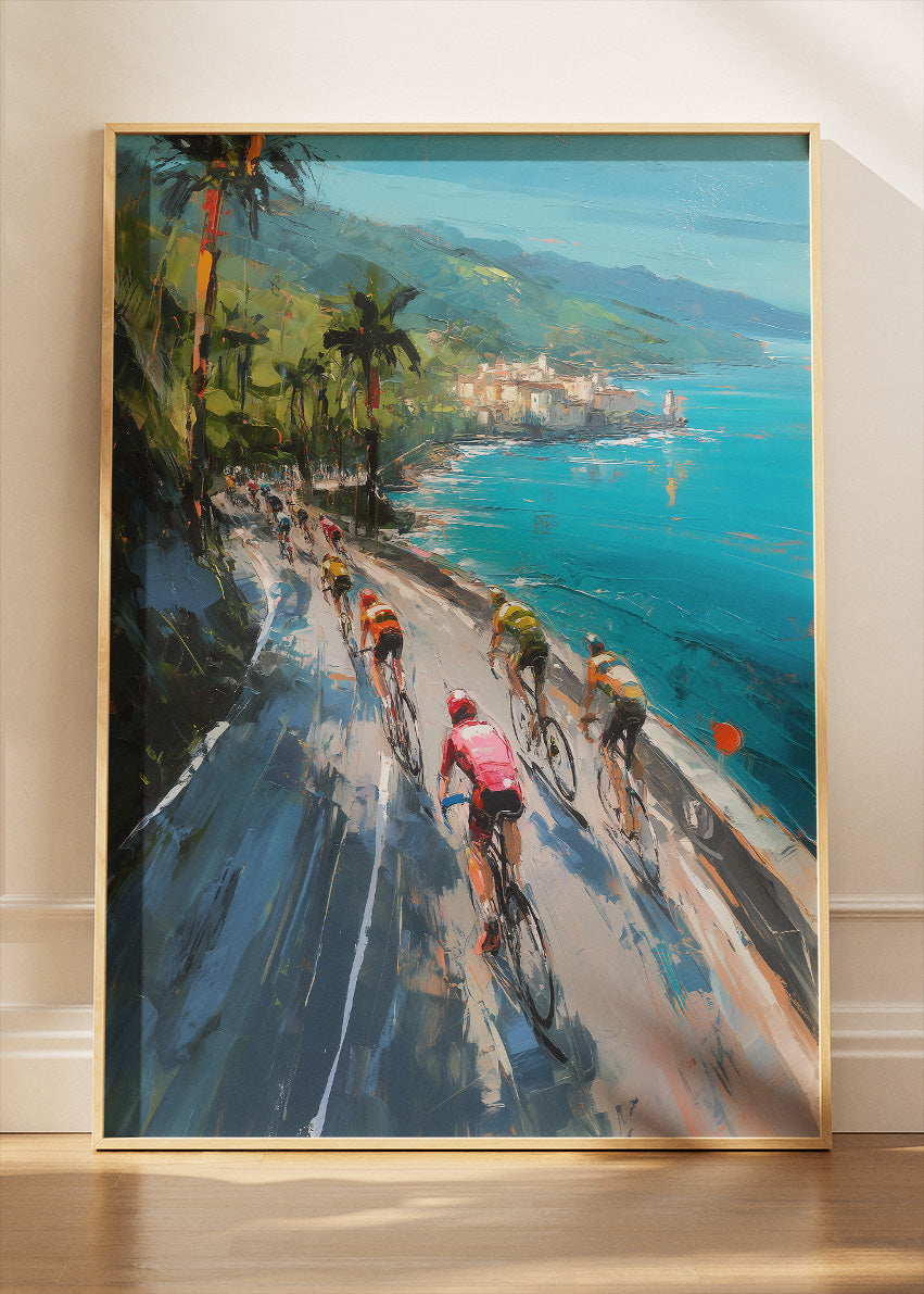 Coastal Momentum Cycling Art Print & Canvas – Ride the Blue Horizon