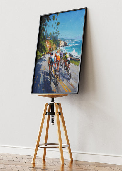 Coastal Peloton Cycling Art Print & Canvas – Ocean Road Endurance Cycling Wall Art