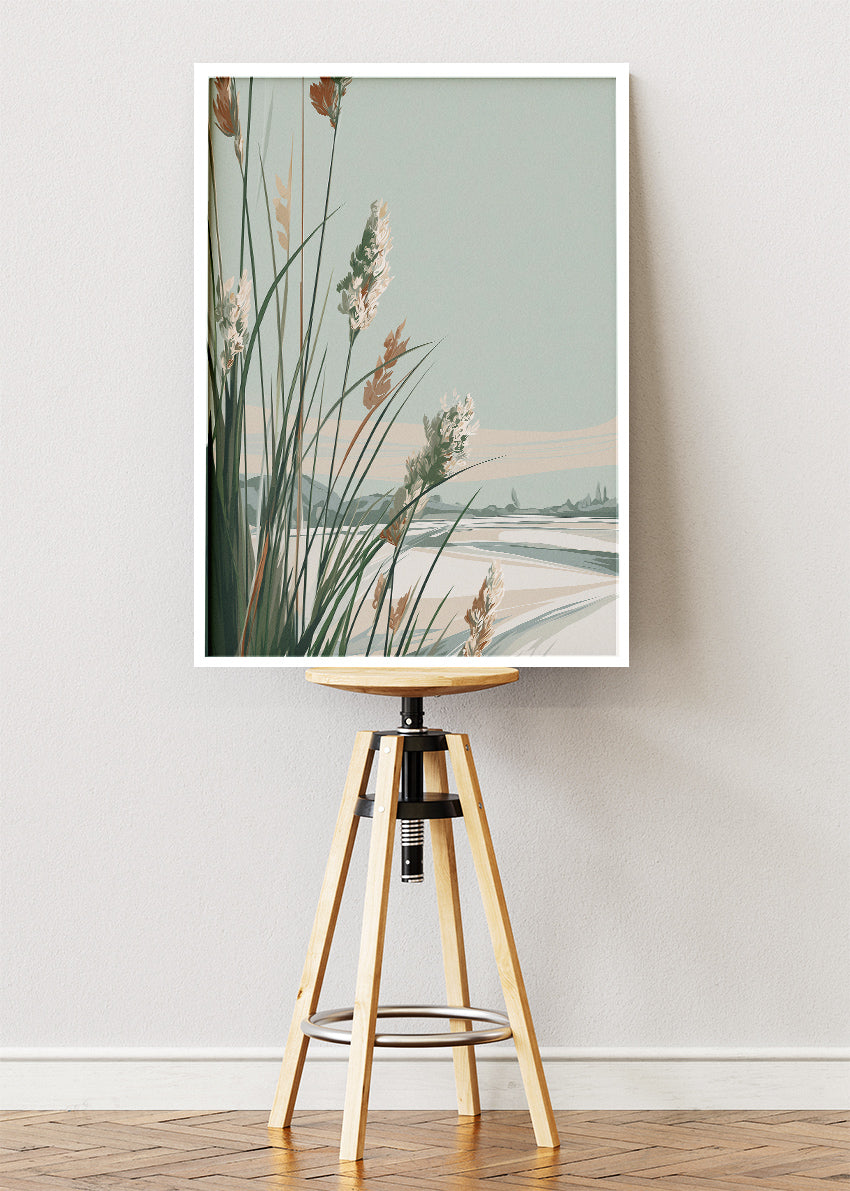 Coastal Reed Landscape Minimalist Canvas & Poster Print – AI PRINT LAB