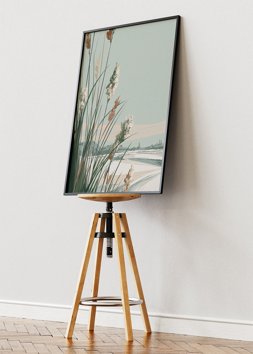 Coastal Reed Landscape Minimalist Canvas & Poster Print – AI PRINT LAB