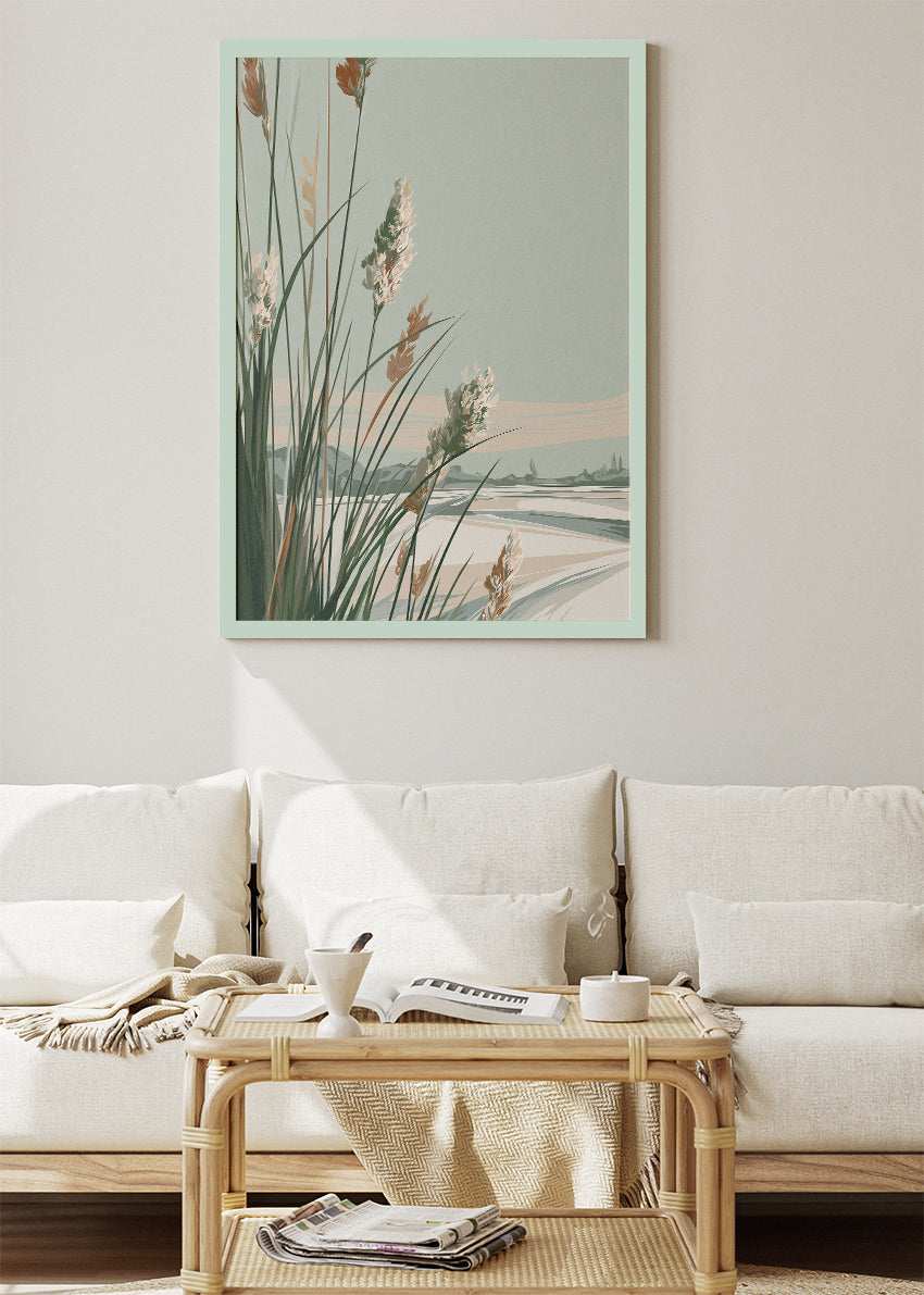 Coastal Reed Landscape Minimalist Canvas & Poster Print – AI PRINT LAB