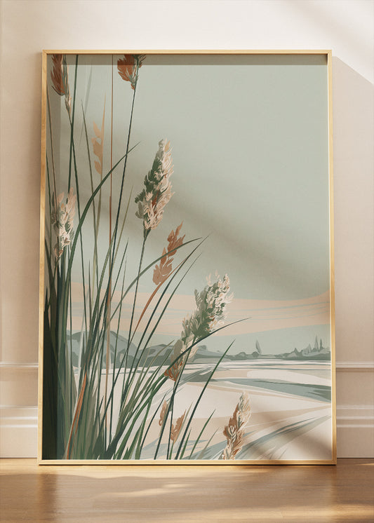 Coastal Reed Landscape Minimalist Canvas & Poster Print – AI PRINT LAB