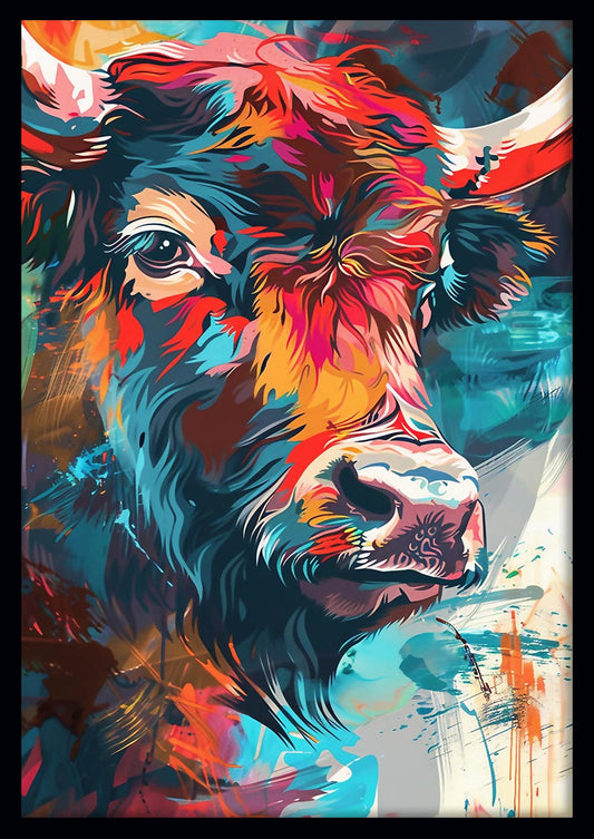 Color Splash Bull Portrait – Bold Abstract Farm Animal Canvas – T847 – AiPrintLab