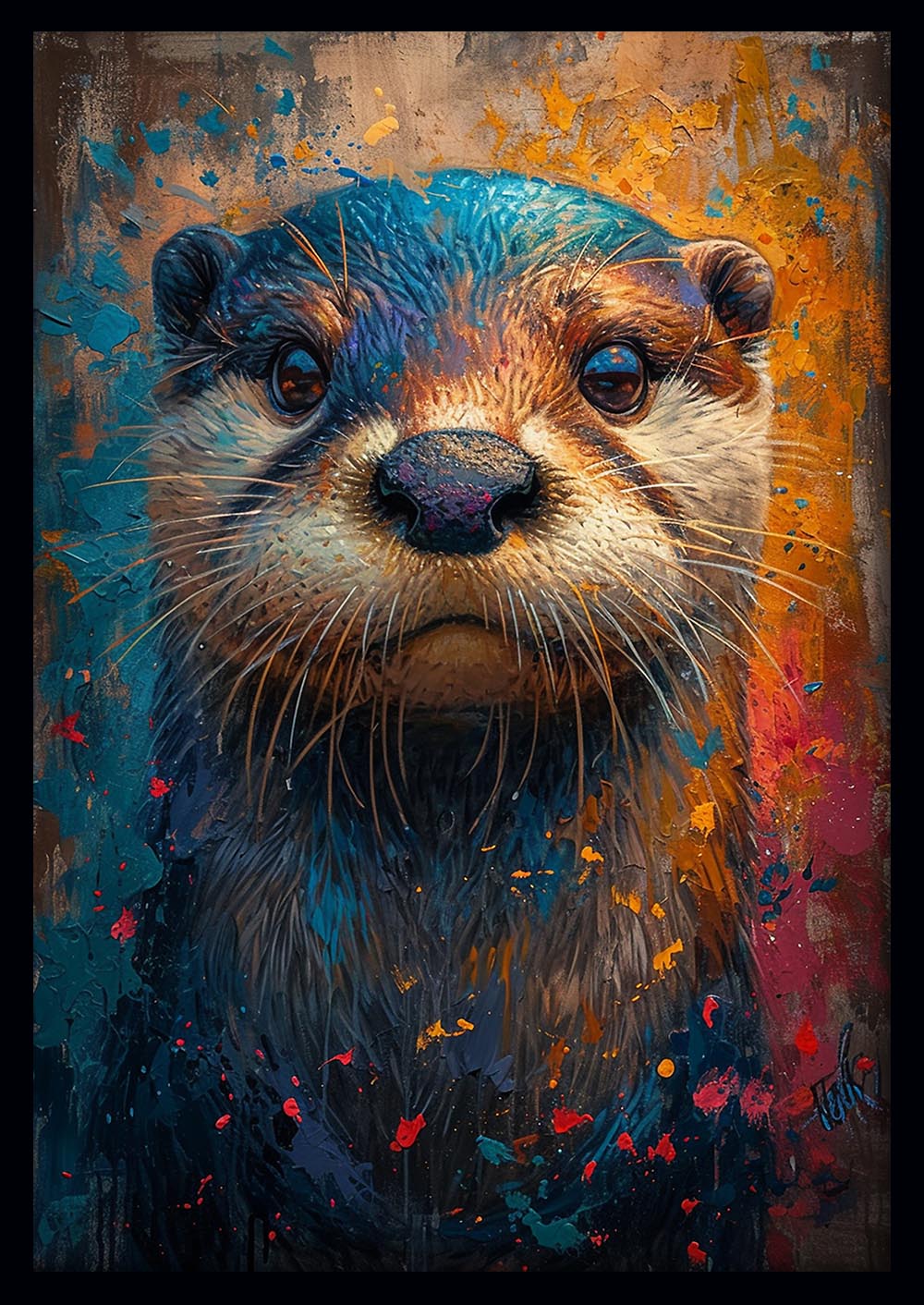 Color Splash Otter – Expressive Animal Canvas Wall Art & Poster Print – T1119 – AiPrintLab
