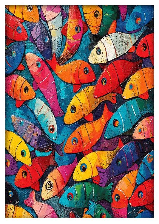 Colorful Abstract Fish School Canvas Art & Poster – T692 – AiPrintLab