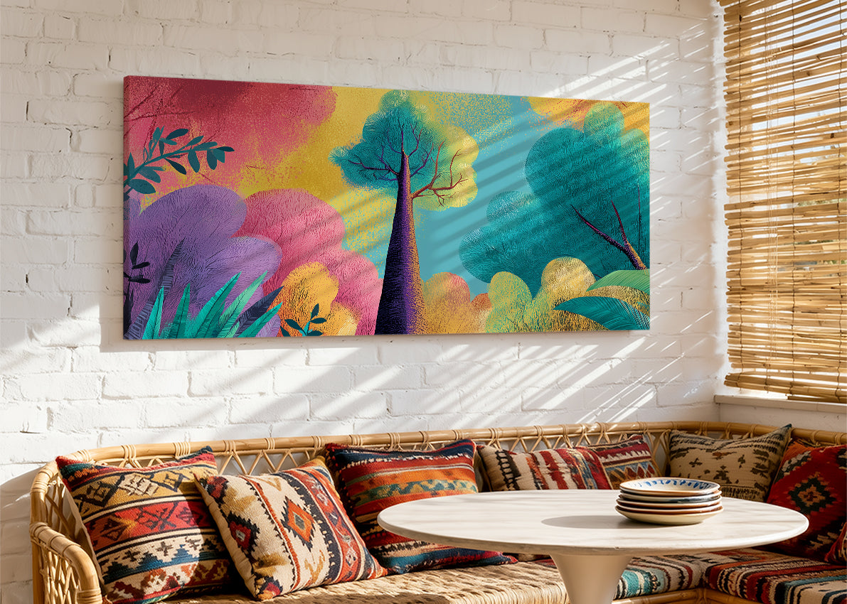 Colorful Abstract Forest Canvas Wall Art – Vibrant Modern Tree Landscape – Single & 3 Panel Canvas – AI PRINT LAB