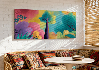 Colorful Abstract Forest Canvas Wall Art – Vibrant Modern Tree Landscape – Single & 3 Panel Canvas – AI PRINT LAB