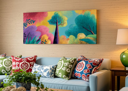 Colorful Abstract Forest Canvas Wall Art – Vibrant Modern Tree Landscape – Single & 3 Panel Canvas – AI PRINT LAB