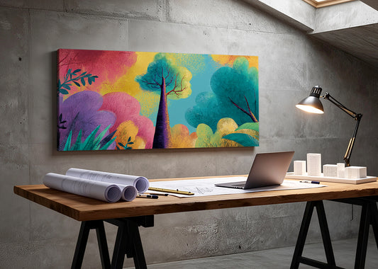 Colorful Abstract Forest Canvas Wall Art – Vibrant Modern Tree Landscape – Single & 3 Panel Canvas – AI PRINT LAB