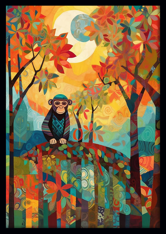 Colorful Abstract Monkey in Forest Art Print & Canvas – T746 – AiPrintLab