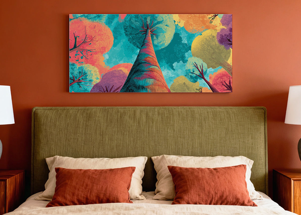Colorful Abstract Tree Perspective Canvas Wall Art – Modern Pop Nature Painting – Single & 3 Panel Canvas – AI PRINT LAB