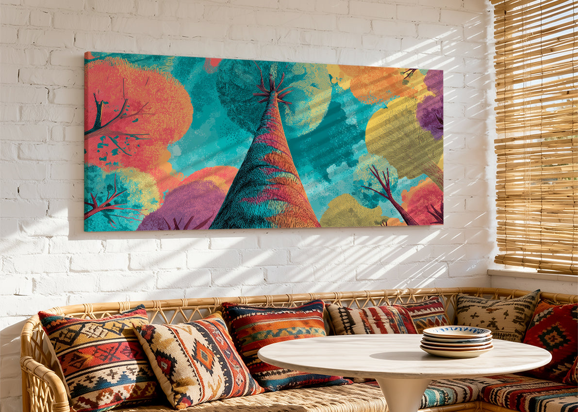 Colorful Abstract Tree Perspective Canvas Wall Art – Modern Pop Nature Painting – Single & 3 Panel Canvas – AI PRINT LAB