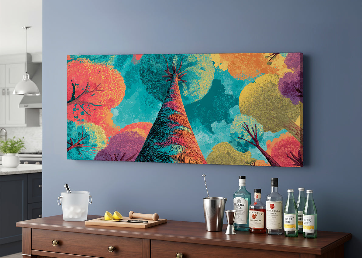 Colorful Abstract Tree Perspective Canvas Wall Art – Modern Pop Nature Painting – Single & 3 Panel Canvas – AI PRINT LAB