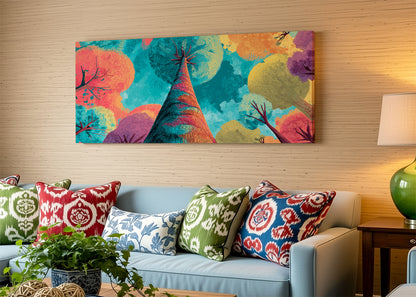 Colorful Abstract Tree Perspective Canvas Wall Art – Modern Pop Nature Painting – Single & 3 Panel Canvas – AI PRINT LAB