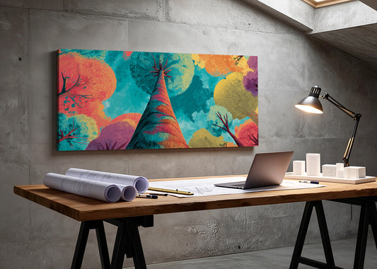 Colorful Abstract Tree Perspective Canvas Wall Art – Modern Pop Nature Painting – Single & 3 Panel Canvas – AI PRINT LAB