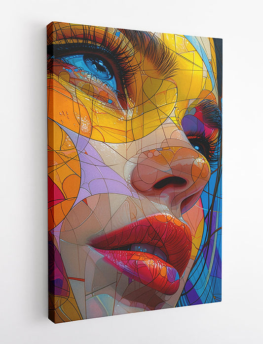 Colorful Abstract Woman’s Face – Modern Stained Glass Style Canvas & Poster Wall Art – T1136 – AiPrintLab